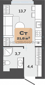 Студия, 21.8м2, 23/23, Баланс, Тюмень