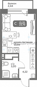 1 комн., 21.35м2, 2/20, Меридиан Слобода, Тюмень