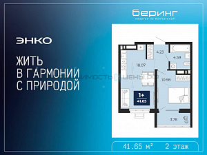 1 комн., 41.65м2, 2/19, Тюмень