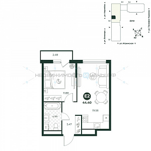 2 комн., 44.4м2, 9/18, Игрим, Тюмень