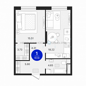 1 комн., 52.32м2, 2/17, Северное Сияние, Тюмень