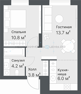 2 комн., 38.1м2, 14/14, Дружеский, Тюмень