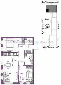 3 комн., 57.52м2, 11/15, Домашний, Тюмень