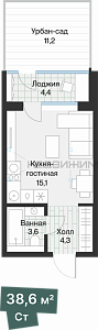 Студия, 25.19м2, 1/4, Эклипт, Тюмень