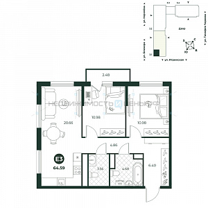 3 комн., 64.59м2, 15/18, Игрим, Тюмень