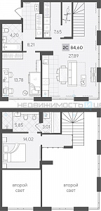 2 комн., 84.6м2, 4/4, Скандиа. Квартал у озера, Тюмень