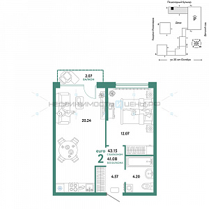 2 комн., 43.15м2, 10/25, Сердце Сибири, Тюмень