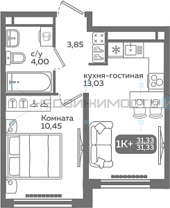 1 комн., 31.33м2, 17/21, Меридиан Слобода, Тюмень