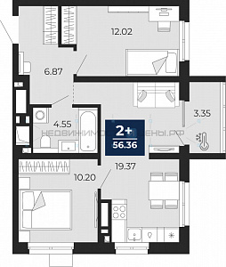 2 комн., 54.68м2, 7/23, Тюмень