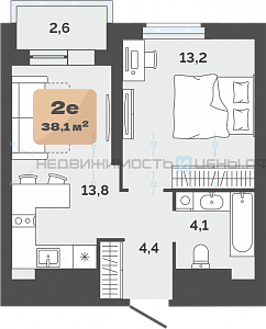 1 комн., 35.5м2, 23/23, Баланс, Тюмень