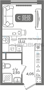 1 комн., 20.1м2, 15/21, Меридиан Слобода, Тюмень