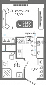 1 комн., 22.5м2, 15/21, Меридиан Слобода, Тюмень