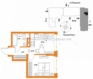 1 комн., 31.29м2, 13/16, Авторский, Тюмень