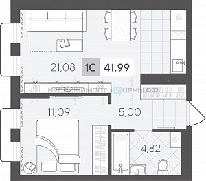 1 комн., 41.99м2, 9/17, Скандиа. Квартал в Комарово Парк, Тюмень