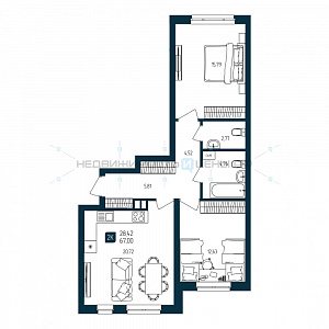 2 комн., 67м2, 2/25, Квартал Мятный, Тюмень