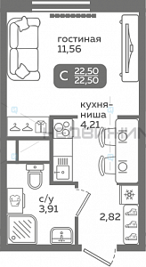 1 комн., 22.5м2, 8/21, Меридиан Слобода, Тюмень
