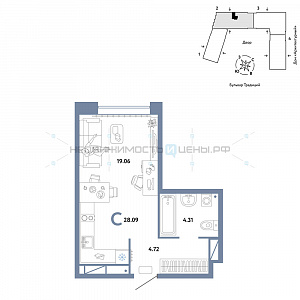 Студия, 28.09м2, 5/15, Домашний, Тюмень