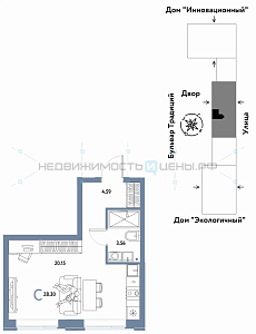 Студия, 28.3м2, 9/15, Домашний, Тюмень
