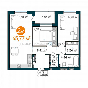 2 комн., 65.77м2, 23/24, Док (DOK), Тюмень