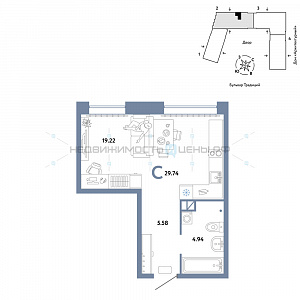 Студия, 29.74м2, 2/15, Домашний, Тюмень