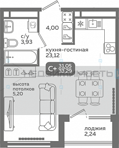 1 комн., 31.05м2, 16/21, Меридиан Слобода, Тюмень