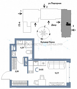 Студия, 24.05м2, 16/16, Авторский, Тюмень