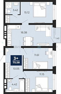 3 комн., 75.58м2, 14/14, Тюмень