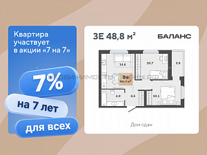 2 комн., 48.75м2, 15/23, Баланс, Тюмень