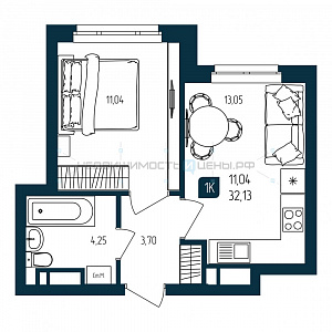 1 комн., 32.13м2, 6/10, Квартал Мятный, Тюмень
