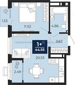 1 комн., 44.55м2, 15/23, Беринг, Тюмень