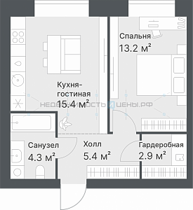1 комн., 41.2м2, 6/14, Дружеский, Тюмень
