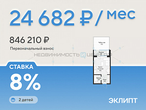 Студия, 25.2м2, 1/4, Эклипт, Тюмень