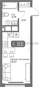 1 комн., 22.3м2, 8/20, Меридиан Слобода, Тюмень