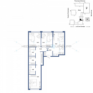 4 комн., 84.04м2, 12/25, Сердце Сибири, Тюмень