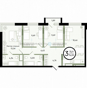 3 комн., 74м2, 2/4, Зеленые Аллеи, Тюмень