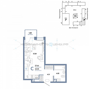 Студия, 27.44м2, 3/16, Юнион, Тюмень