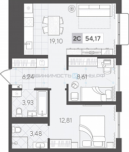 2 комн., 54.17м2, 13/17, Скандиа. Квартал в Комарово Парк, Тюмень