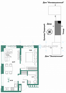 2 комн., 40.13м2, 3/15, Домашний, Тюмень