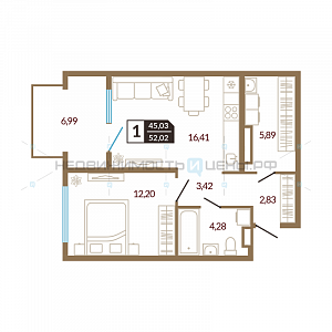 1 комн., 52.02м2, 4/4, Озерный, Тюмень