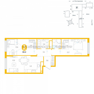 2 комн., 65.2м2, 13/24, Чистые пруды, Тюмень