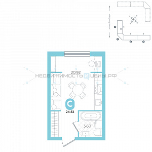 Студия, 24.52м2, 2/5, Счастье, Тюмень
