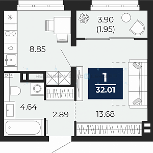 1 комн., 33.96м2, 16/16, Тюмень