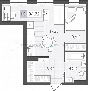 1 комн., 34.72м2, 2/4, Скандиа. Квартал у озера, Тюмень