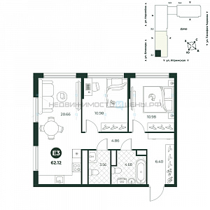 3 комн., 62.12м2, 3/18, Игрим, Тюмень