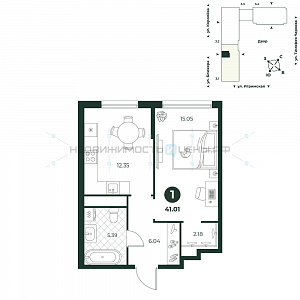 1 комн., 41.01м2, 3/18, Игрим, Тюмень