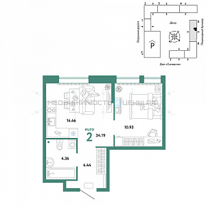 2 комн., 34.19м2, 2/16, Юнион, Тюмень