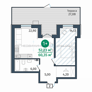 1 комн., 51.8м2, 1/14, Гринвуд, Тюмень