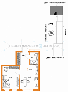 1 комн., 33.03м2, 11/15, Домашний, Тюмень