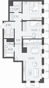 2 комн., 75.02м2, 21/24, Скандиа. Квартал в Слободе, Тюмень