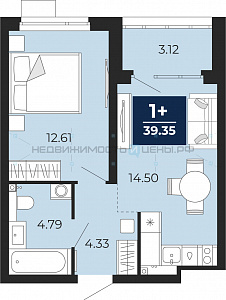 1 комн., 39.35м2, 2/21, Тюмень